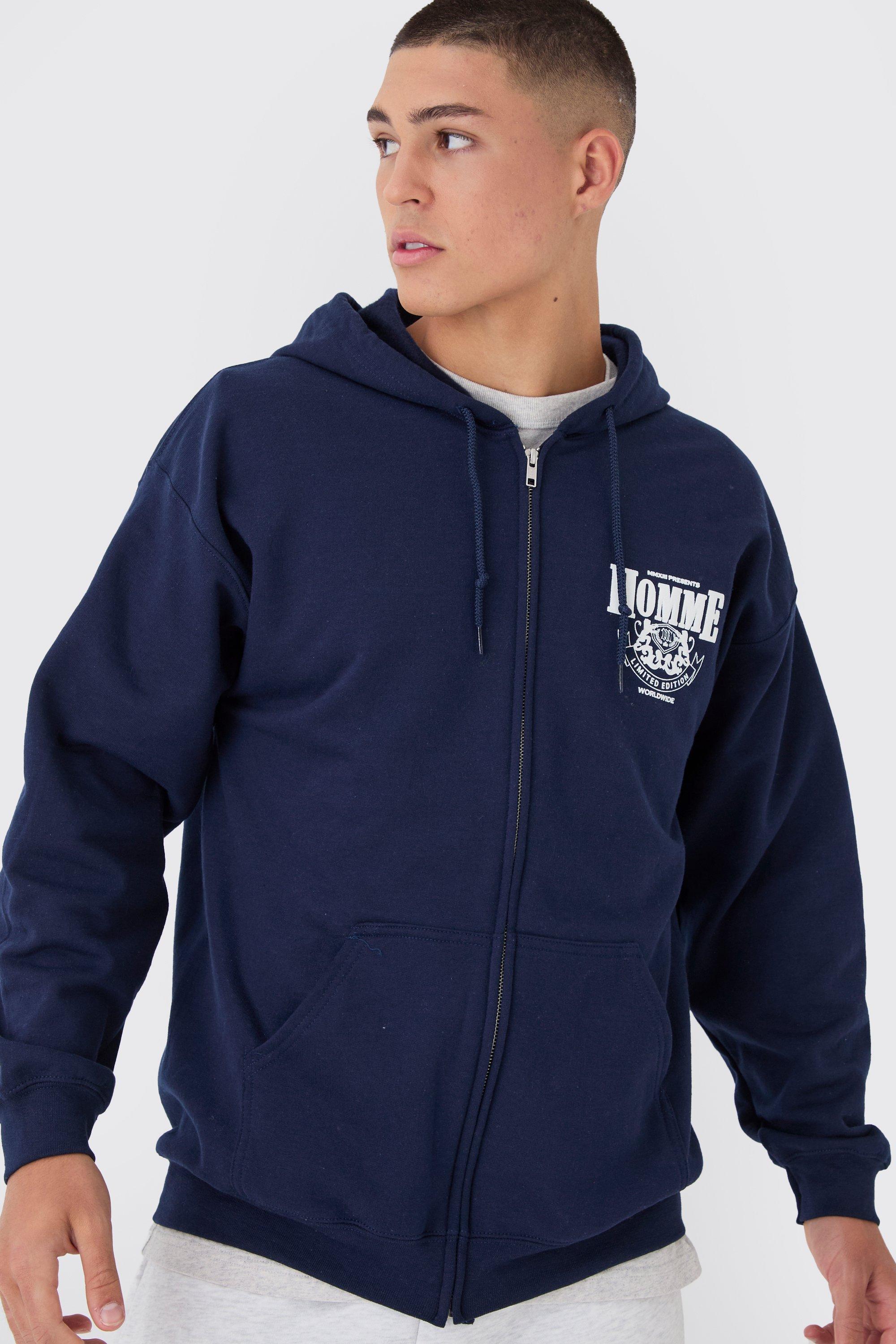 Regular Fit Homme Puff Print Zip Through Hoodie | boohoo USA