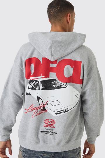 Grey Ofcl Car Back Print Zip Through Hoodie