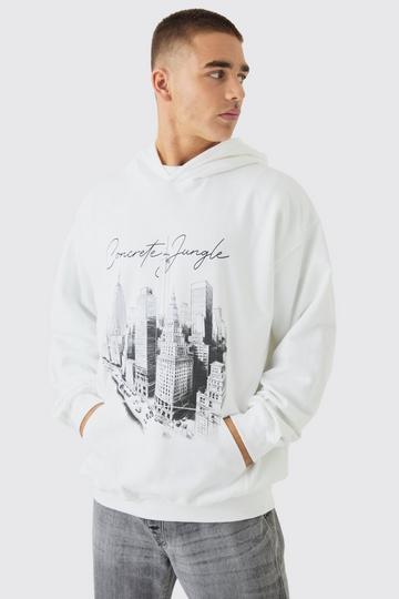 Oversized City Print Hoodie white