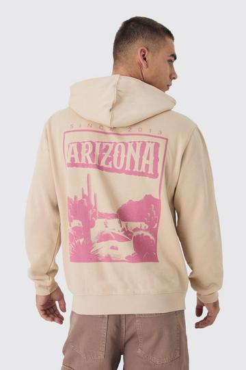 Sand Beige Regular Fit Arizona Back Print Zip Through Hoodie