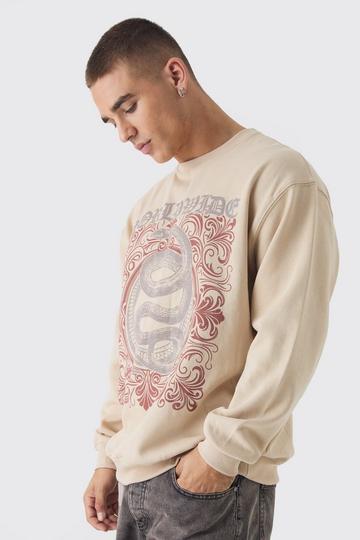 Sand Beige Worldwide Print Sweatshirt