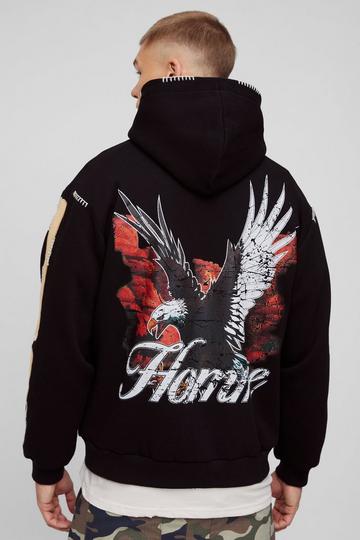 Oversized Homme Skeleton Applique Blanket Stitch Hoodie black