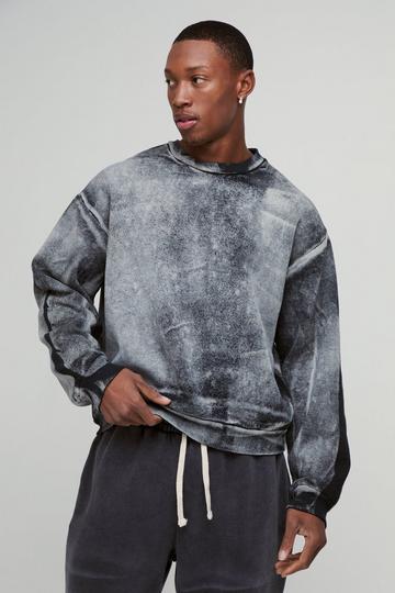 Black Oversized Boxy Heavy Bleach Wash Sweatshirt