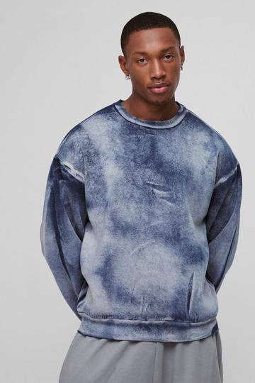 Blue Oversized Boxy Heavy Bleach Wash Sweatshirt