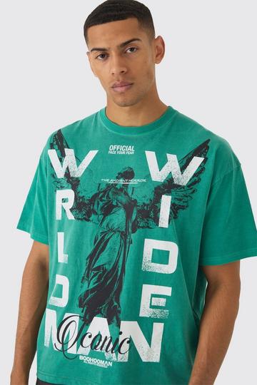 Oversized Gebleekt Boxy Renaissance Print T-Shirt green