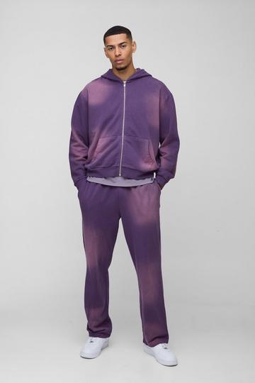 Oversized Boxy Spray Wash Zip Through Tracksuit purple