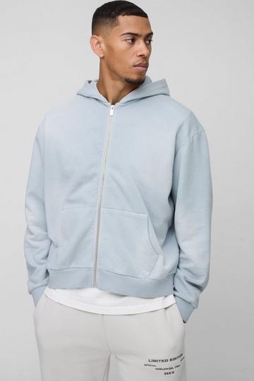 Oversized Boxy Spray Wash Zip Through Hoodie grey