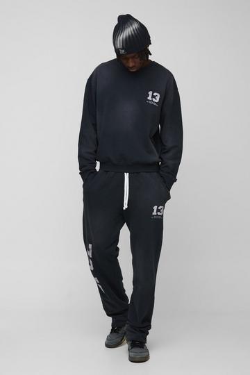 Black Oversized Boxy Spray Wash Ofcl Printed Sweat Tracksuit