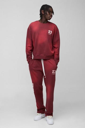 Oversized Boxy Spray Wash Ofcl Printed Sweat Tracksuit burgundy