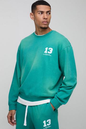 Oversized Boxy Spray Wash Ofcl Printed Sweatshirt green