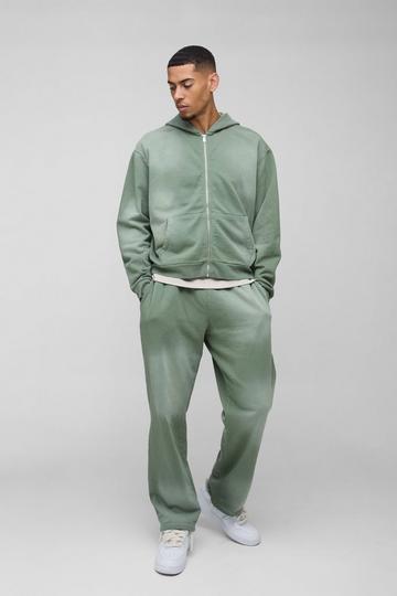 Oversized Boxy Spray Wash Zip Through Tracksuit khaki