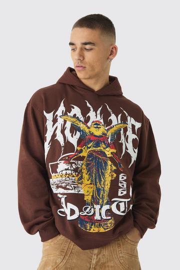 Chocolate Brown Boxy Renaissance Large Scale Print Hoodie