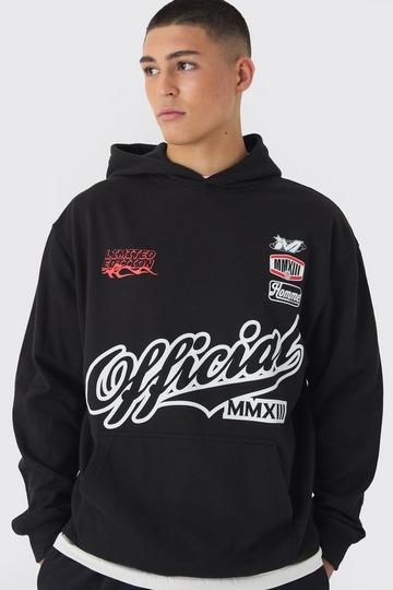 Oversized Official Varsity Print Hoodie black