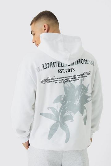 Oversized Floral Back Print Hoodie white