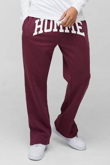 Straight Fit Homme Print Split Hem Jogger burgundy