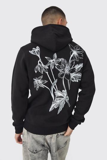 Floral Back Print Hoodie black