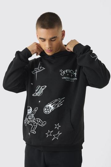 Oversized Space Doodle Print Hoodie black