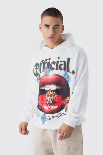 Oversized Official Lip Print Hoodie white