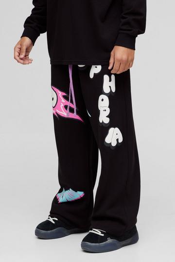 Wide Leg Doodle Graphic Puff Print Jogger black