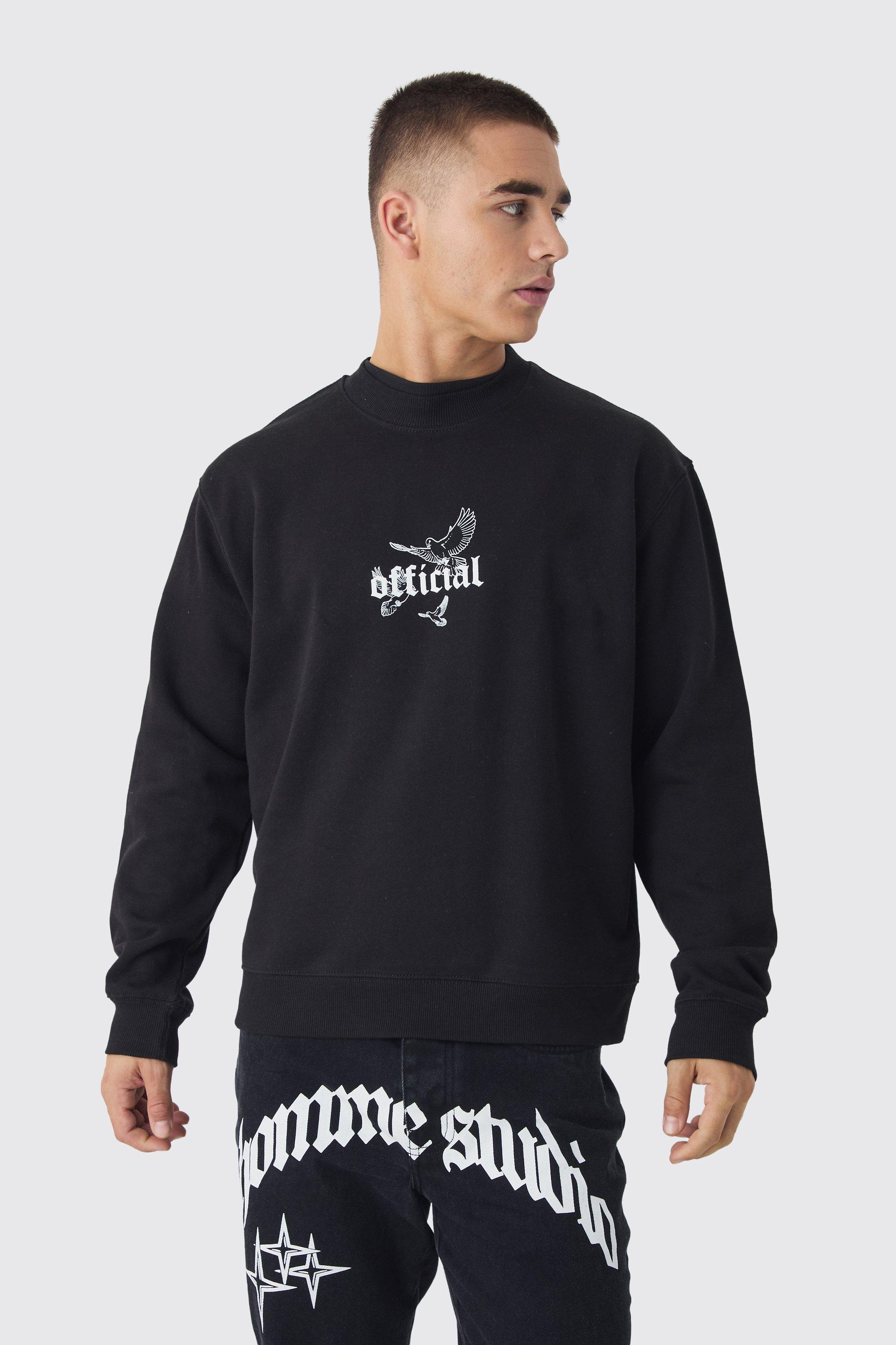 Boxy Extended Neck Eagle Back Print Sweatshirt boohoo