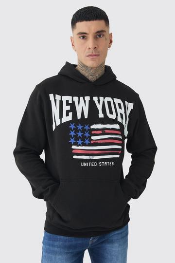 Tall New York Print Hoodie in Black black