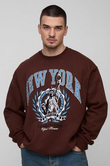 Tall New York Print Oversized Sweatshirt in Chocolate chocolate