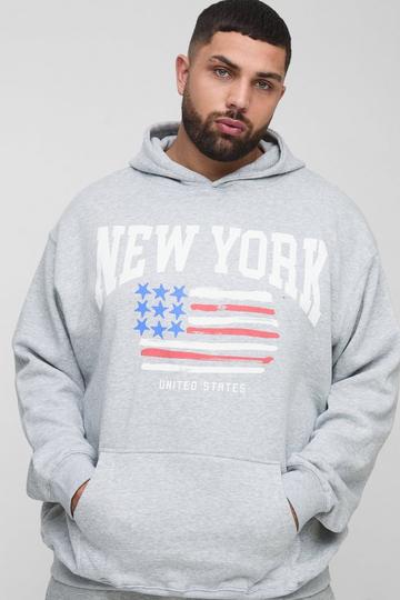 Plus New York Print Oversized Hoodie in Grey grey