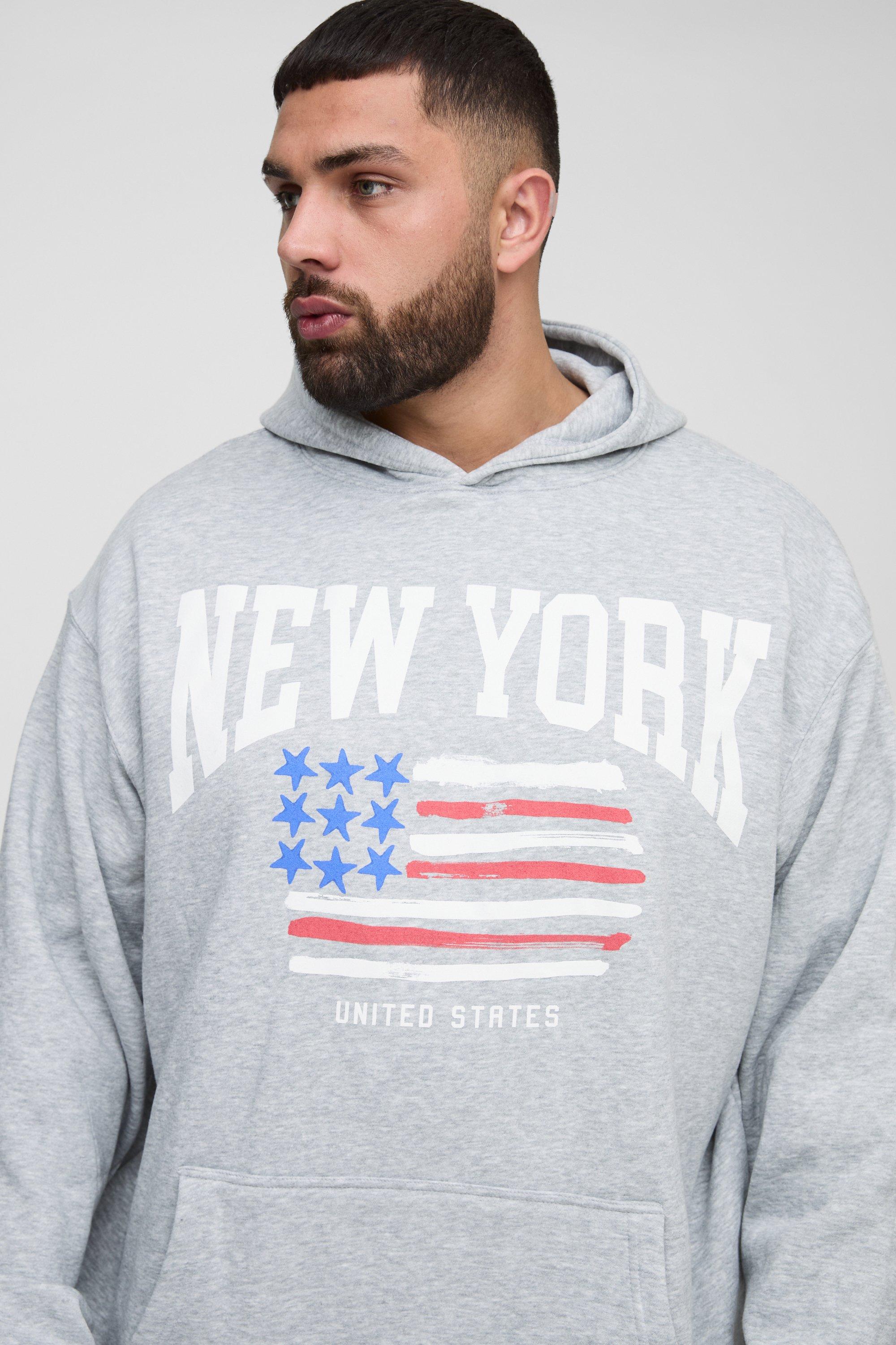Plus Oversized Grijze New York Hoodie Met Print