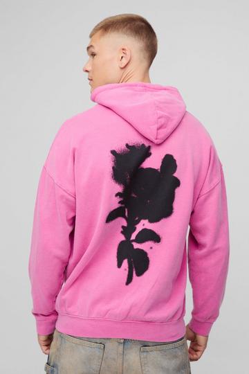 Blurred Floral Graphic Washed Hoodie pink