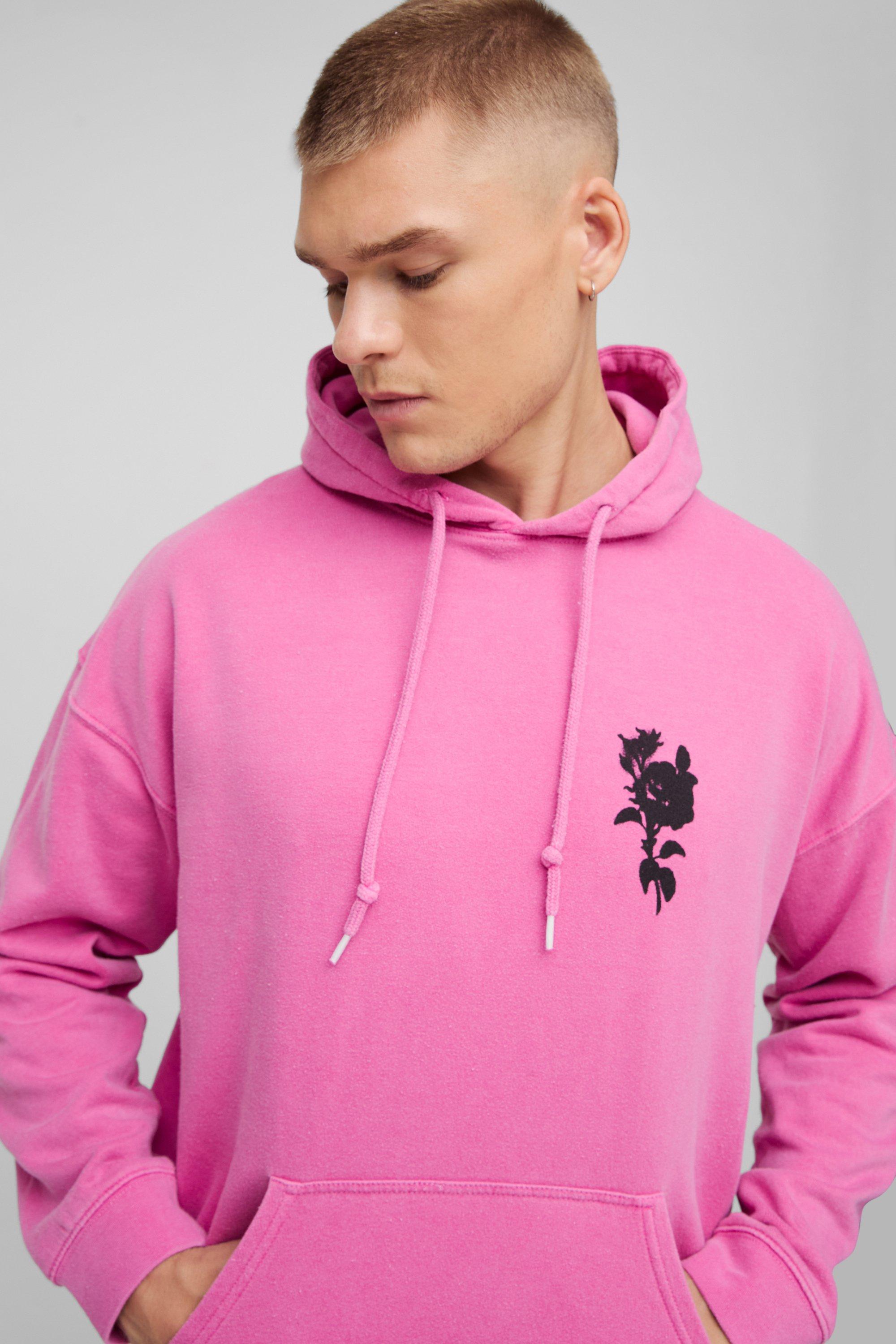 Blurred Floral Graphic Washed Hoodie