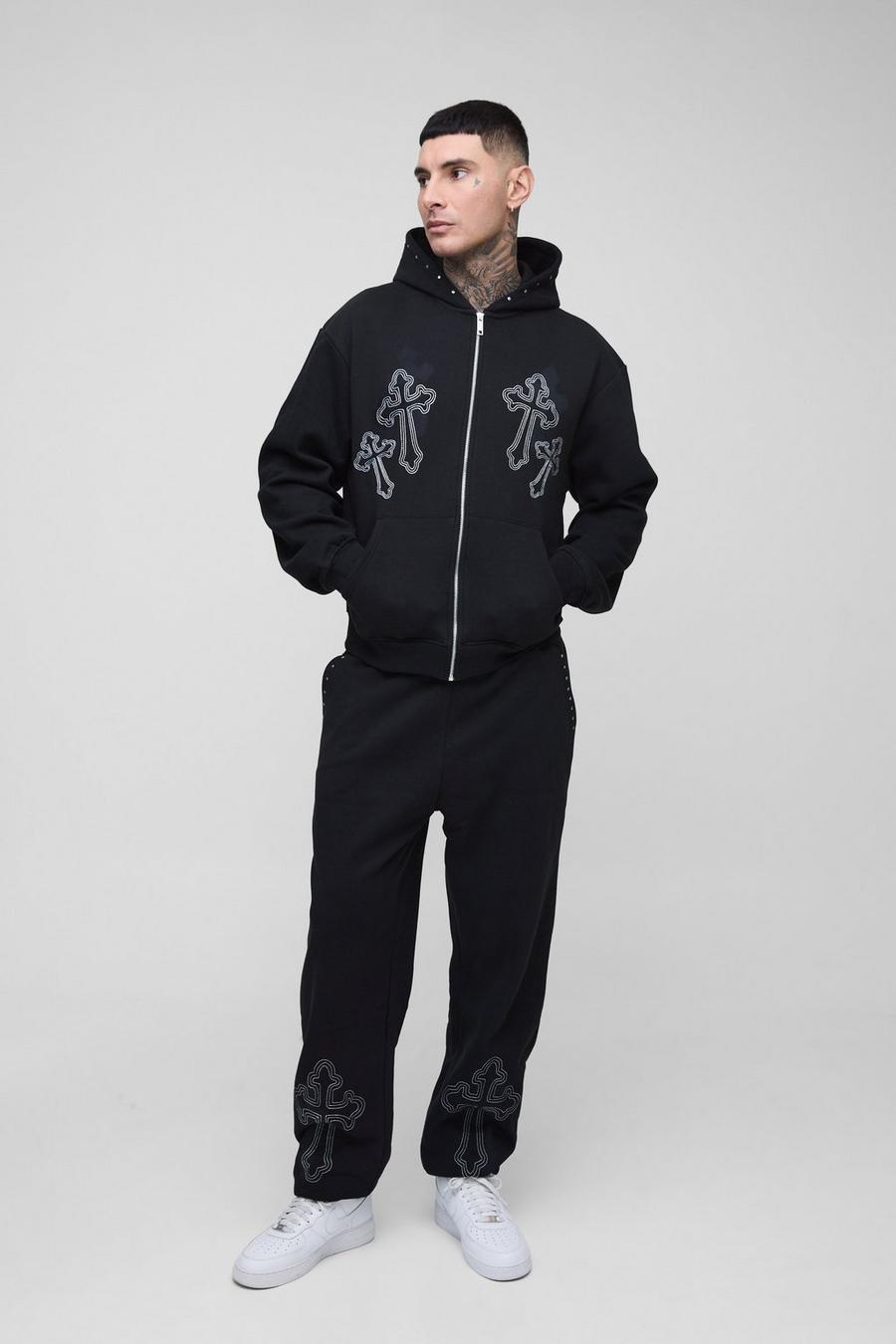 Tall Oversized Boxy Cross Embroidered Zip Through Hooded Tall Oversized Boxy Cross Embroidered Zip Through Hooded