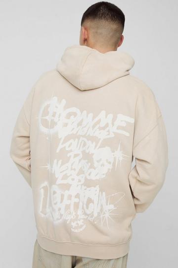 Gebleekte Graffiti Hoodie 13 sand