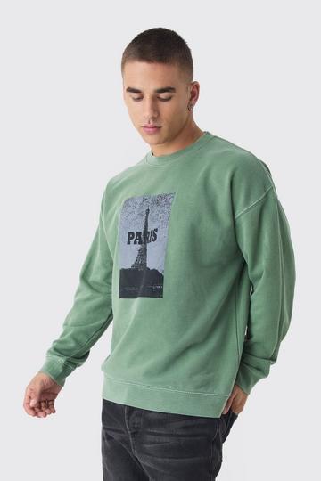 Paris Box Graphic Washed Sweatshirt dusty green