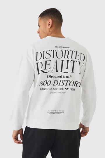 Distorted Reality Text Graphic Sweatshirt white