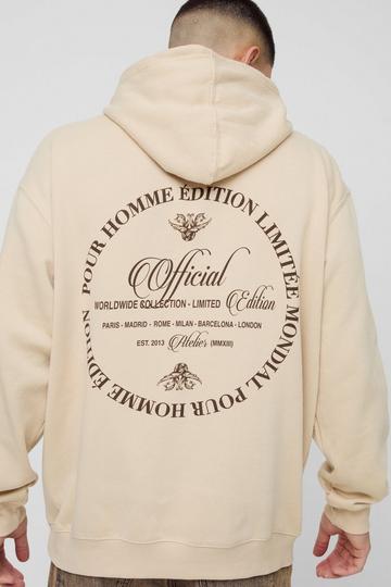 Sand Beige Regular Fit Washed Official Graphic Hoodie