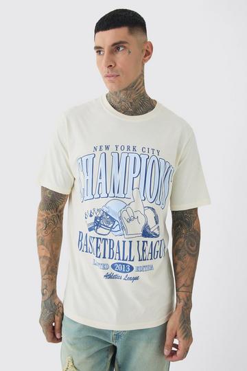 Tall Basketball League Print T-shirt in Ecru ecru