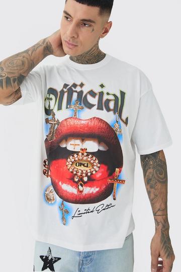 Tall Official Lips Print Oversized T-shirt in White white