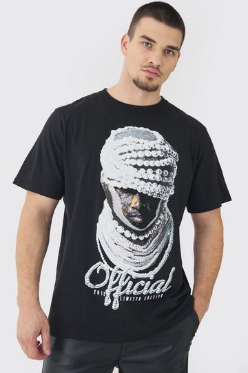 Tall Official Pearl Print Oversized T-shirt in Black black