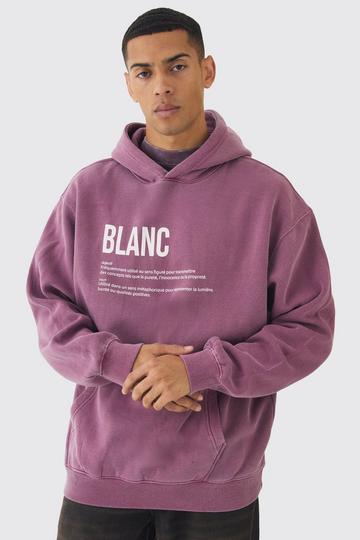 Oversized Blanc Washed 3D Print Hoodie burgundy