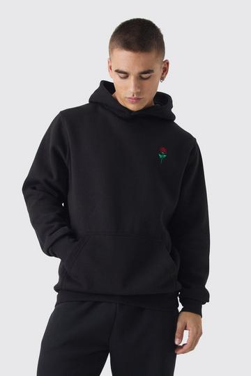 Rose Embroidered Hoodie black