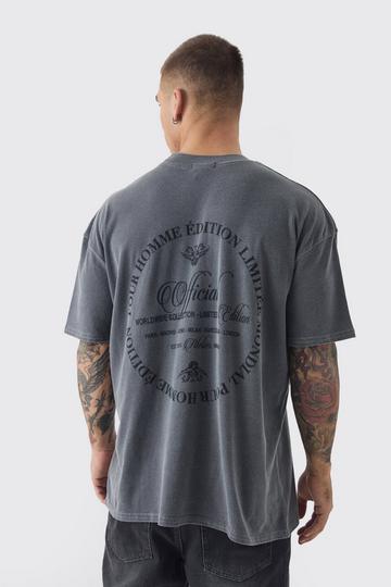 Oversized Official Text Graphic Washed T-Shirt charcoal