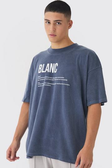 Navy Oversized Blanc Washed 3D Graphic T-Shirt