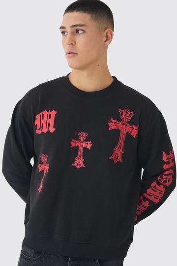 Oversized Boxy Cross Graphic Sweatshirt black