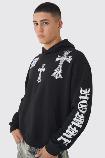 Black Boxy Cross Graphic Hoodie