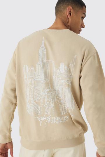 Sand Beige Oversized Line Drawn City Landscape Graphic Sweatshirt