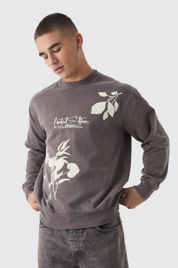 Limited Edition Floral Graphic Washed Sweatshirt mocha