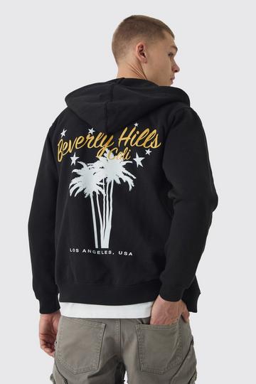 Overseams Beverly Hills Palm Tree Graphic Zip Through Hoodie black