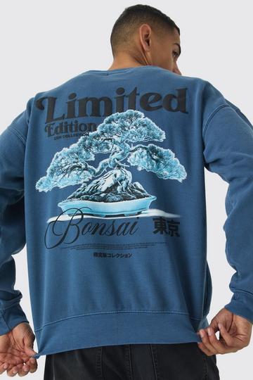 Blue Limited Edition Bonsai Puff Print Washed Sweatshirt