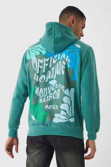 Official Homme Floral Puff Print Washed Hoodie forest