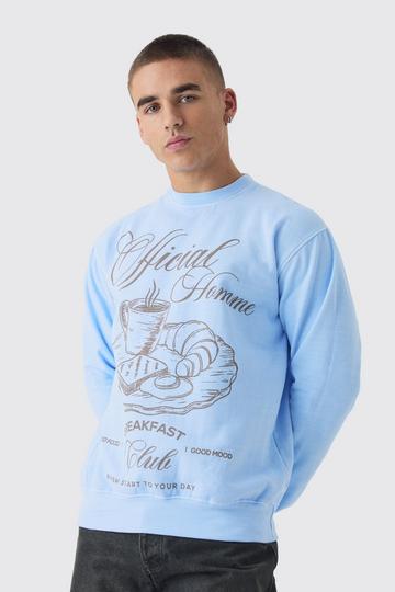 Blue Breakfast Club Line Drawn Graphic Washed Sweatshirt